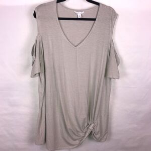 Boutique Cold Shoulder V-neck Top Plus Size 2X Striped Women’s